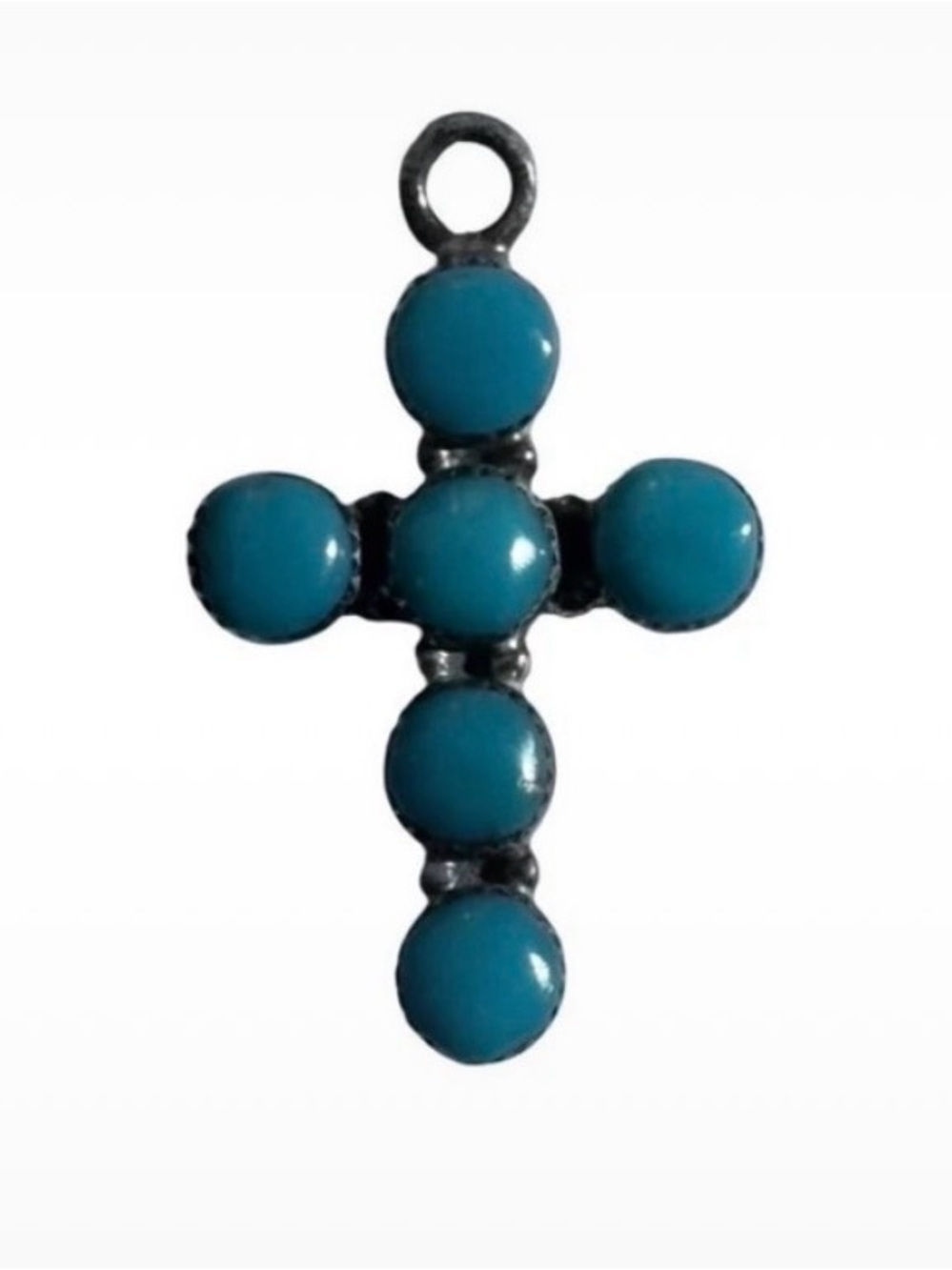 Vintage Sterling Silver Turquoise Cross Pendant 7 Cabochon Southwestern